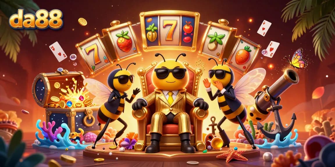 Experience thrilling wins with da88 as the bumblebee mob boss oversees slot games in a lavish casino.