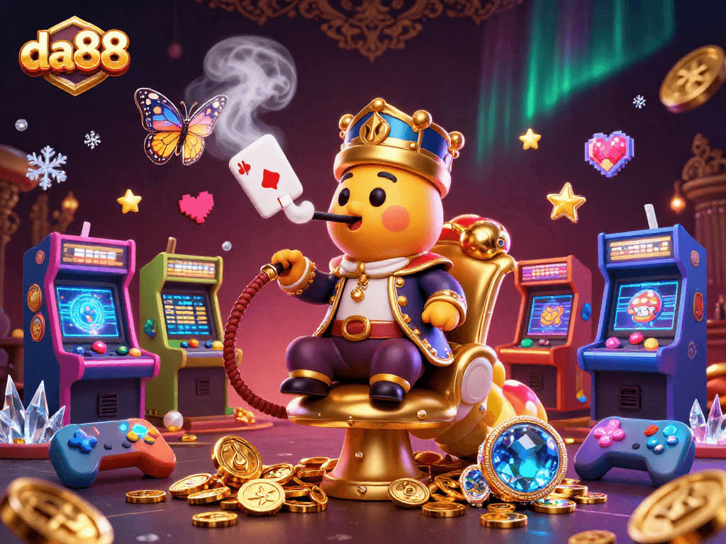 Experience da88's vibrant gaming with a unique 3D casino themed illustration.