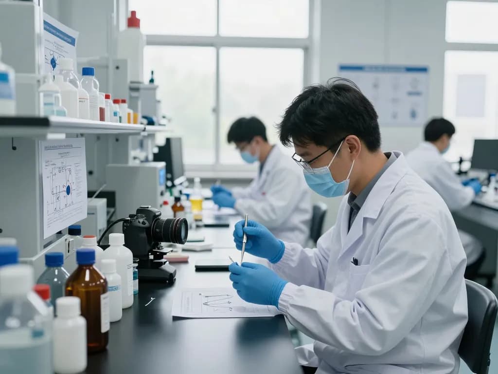 Hóa chất bóc lớp ép plastic being analyzed in a professional laboratory with scientists