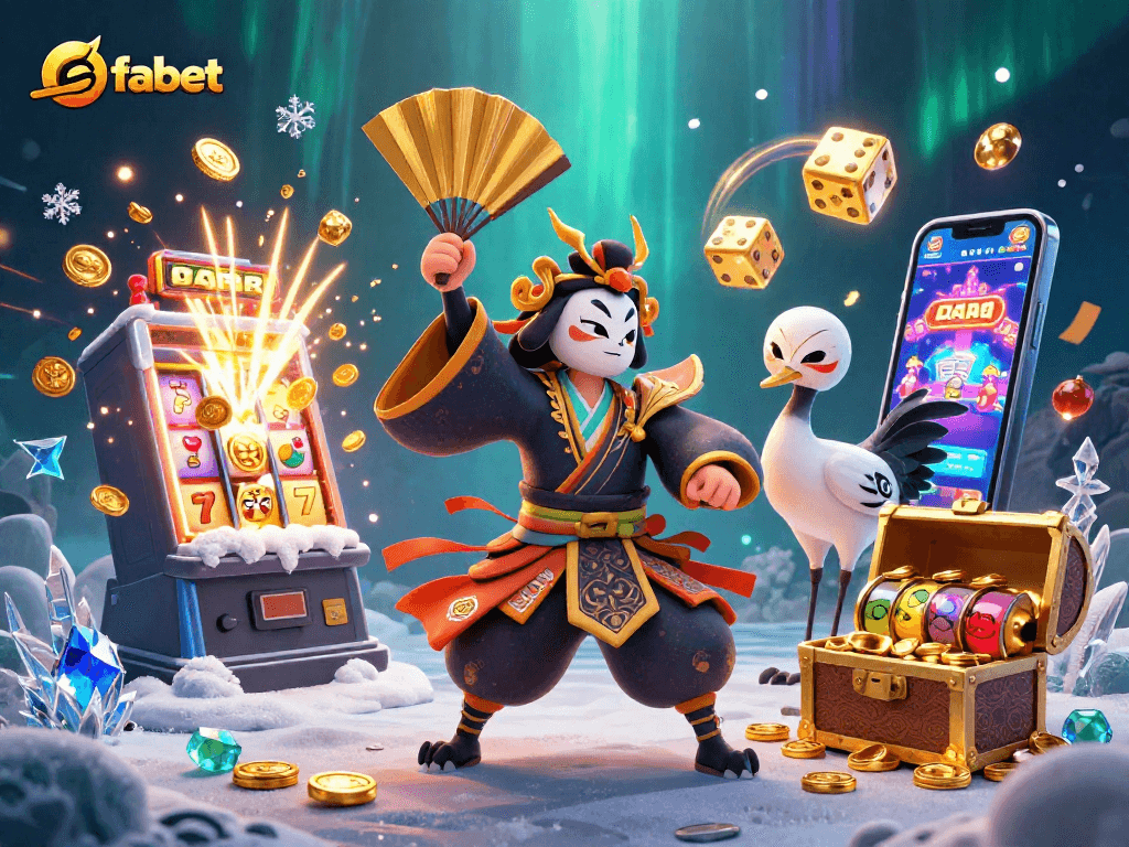 Experience fabet's thrilling slots with festive kabuki characters amidst jackpot chaos.