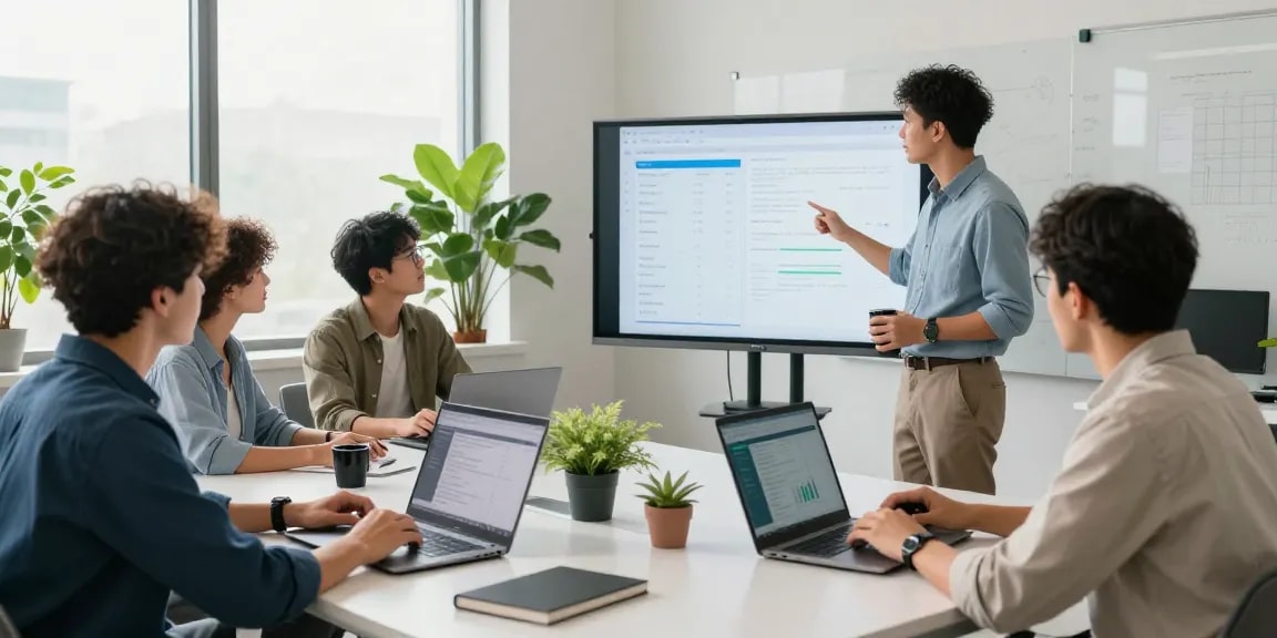 Remote IT support for small businesses team collaborating in modern office