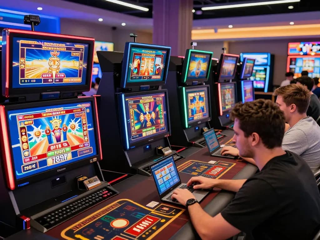 Exciting online gaming experience at https://789p1.de.com featuring diverse players and vibrant slot graphics.