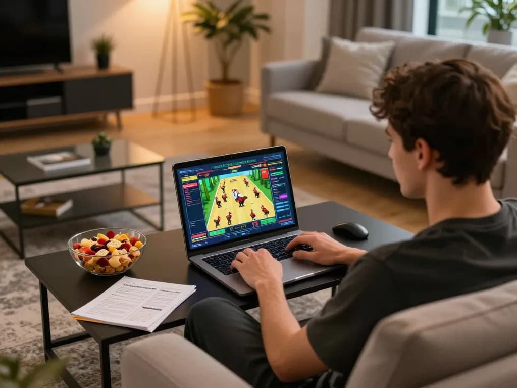 Giocatore che si diverte con chicken road recensioni a casa, nel casinò online su laptop, gameplay coinvolgente e strategico