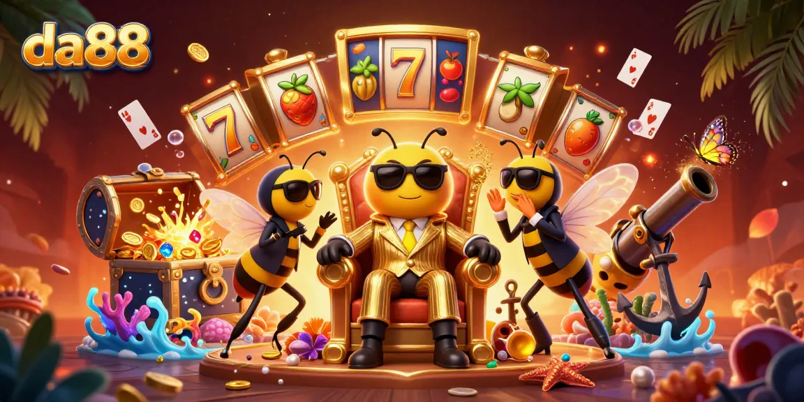 Experience thrilling wins with da88 as the bumblebee mob boss oversees slot games in a lavish casino.