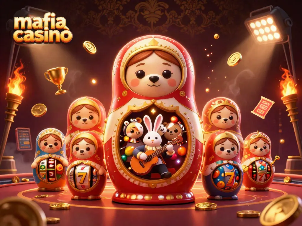 Experience exciting games at mafia casinò with vibrant 3D elements and casino-themed characters.