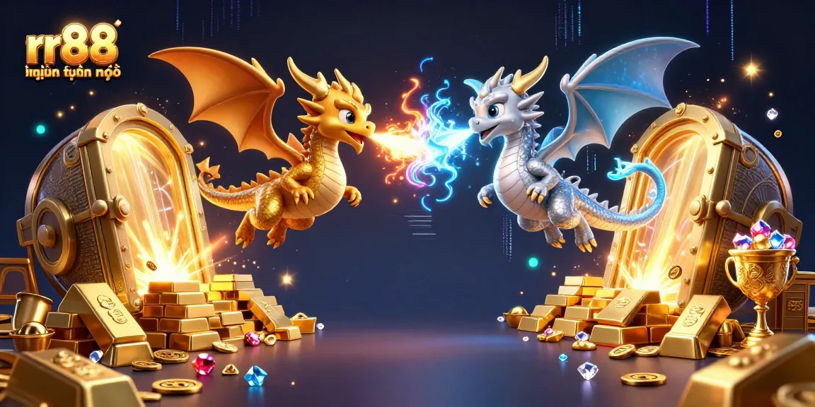 Experience the thrilling rr88 hiện đang mở with 3D dragons and golden treasures in a vibrant casino atmosphere.