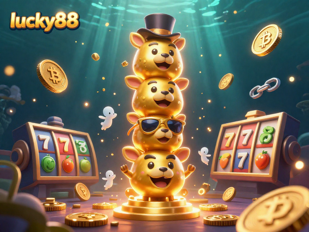 Experience the excitement of lucky88 with dynamic casino elements and vibrant 3D totem art.