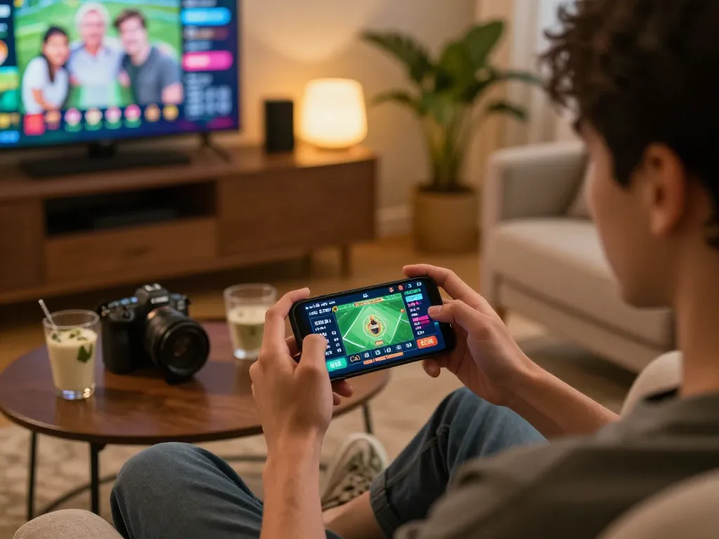 Engaging in LC 88 mobile sports betting on a smartphone in a cozy setting