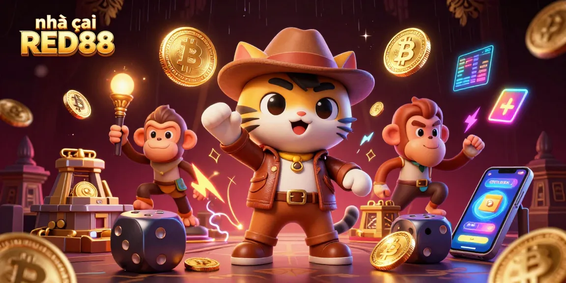Experience the excitement of nhà cái RED88 with vibrant 3D casino characters and crypto elements.