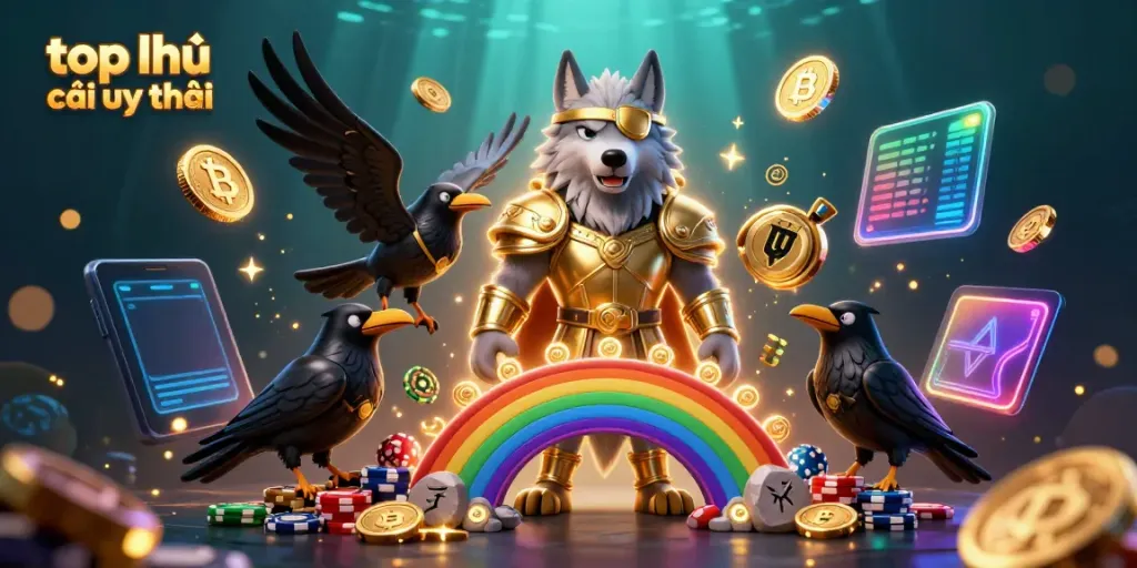 Engage with top nhà cái uy tín through colorful 3D casino-themed illustration showcasing mythical elements.