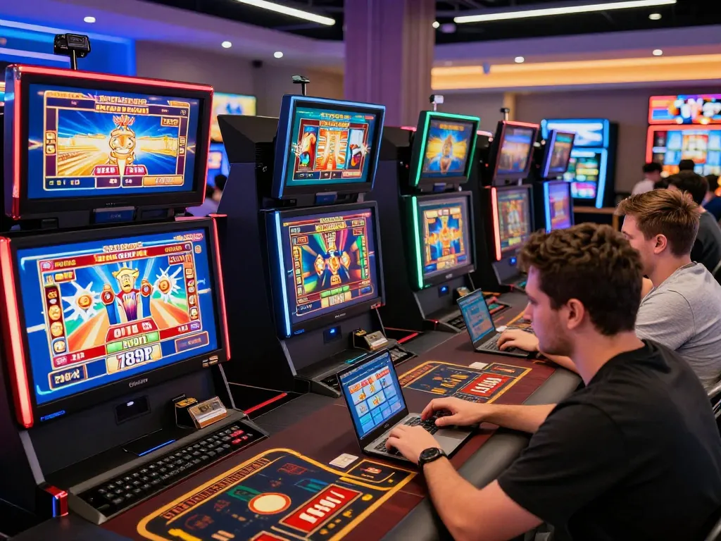 Exciting online gaming experience at https://789p1.de.com featuring diverse players and vibrant slot graphics.