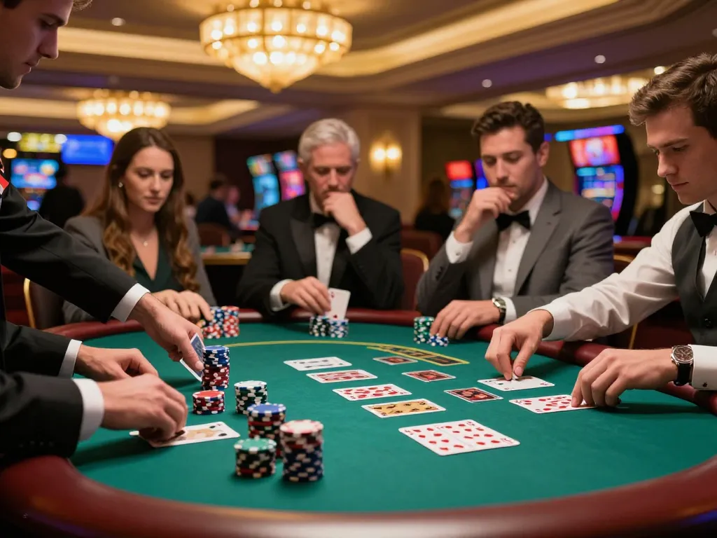 Players analyzing strategies at blackjack table while engaging with the sc88 card game.