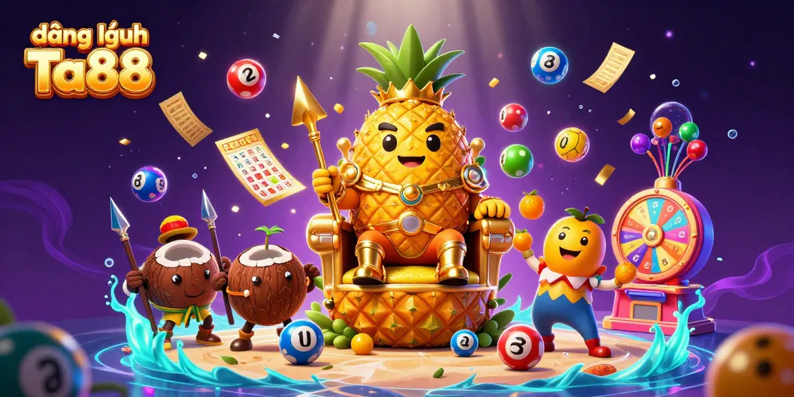 Engage in thrilling gameplay with đăng nhập Ta88, illustrated by a vibrant scene featuring a pineapple king and lively casino elements.