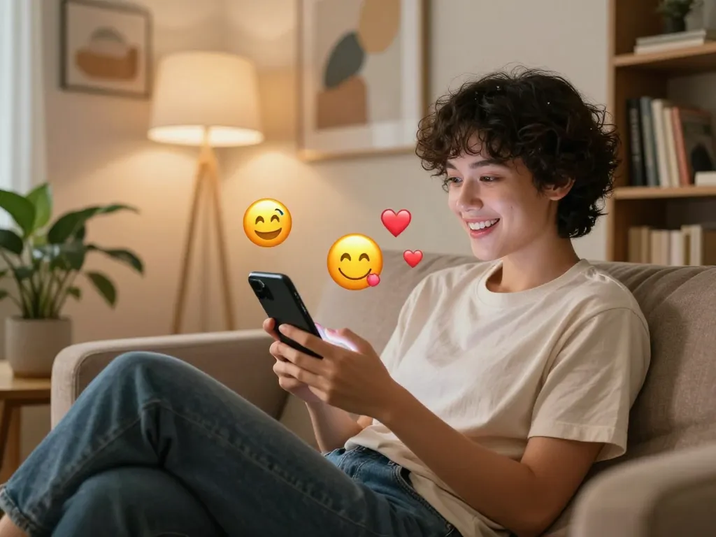 An engaging scene depicting a person interacting with an AI companion in a cozy living room, highlighting the essence of sex AI chat.