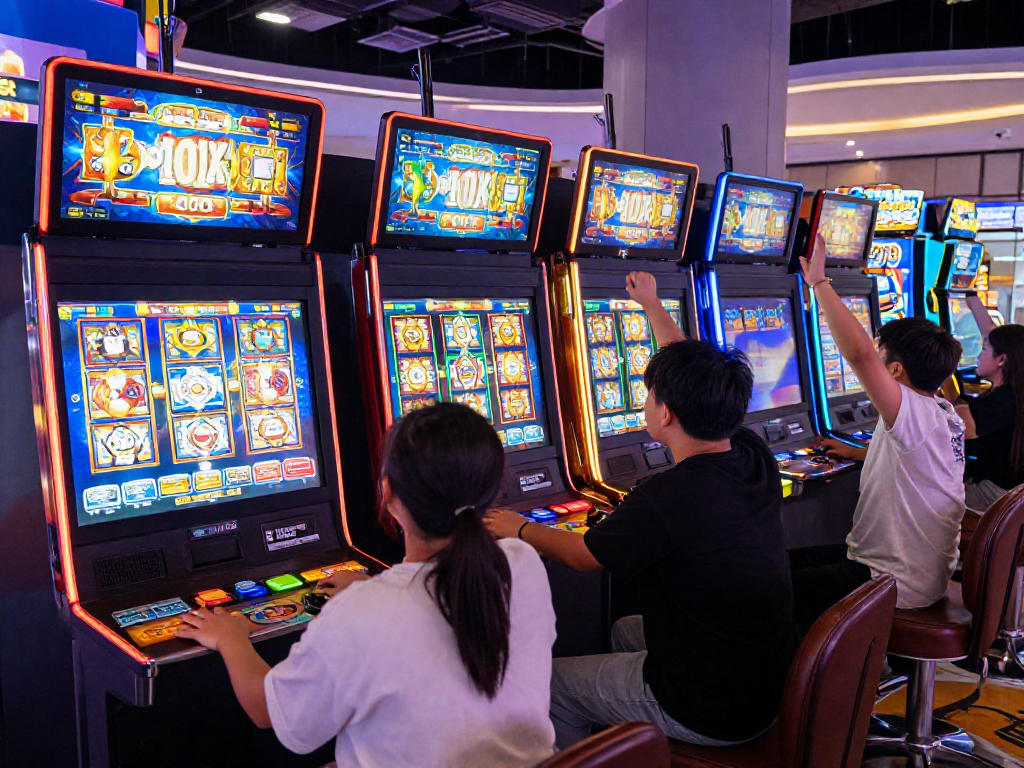 Players enjoying slot88 games in a vibrant digital casino setting