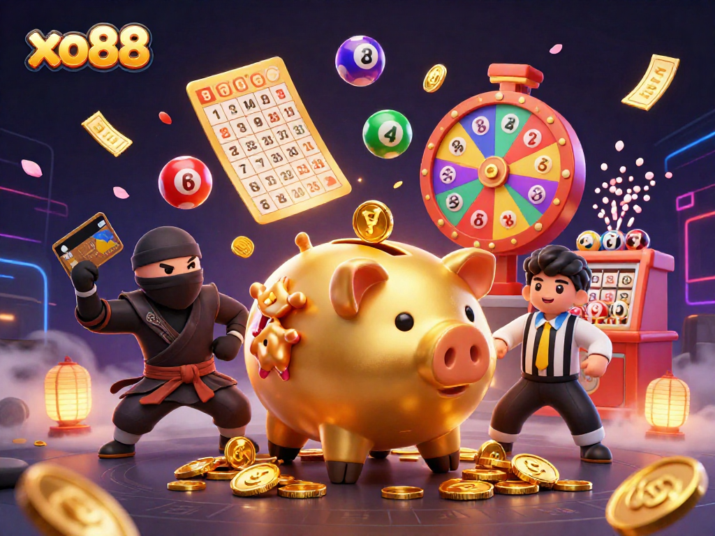 Engage with the exciting gaming world of xo88 through vibrant characters and dynamic casino elements.