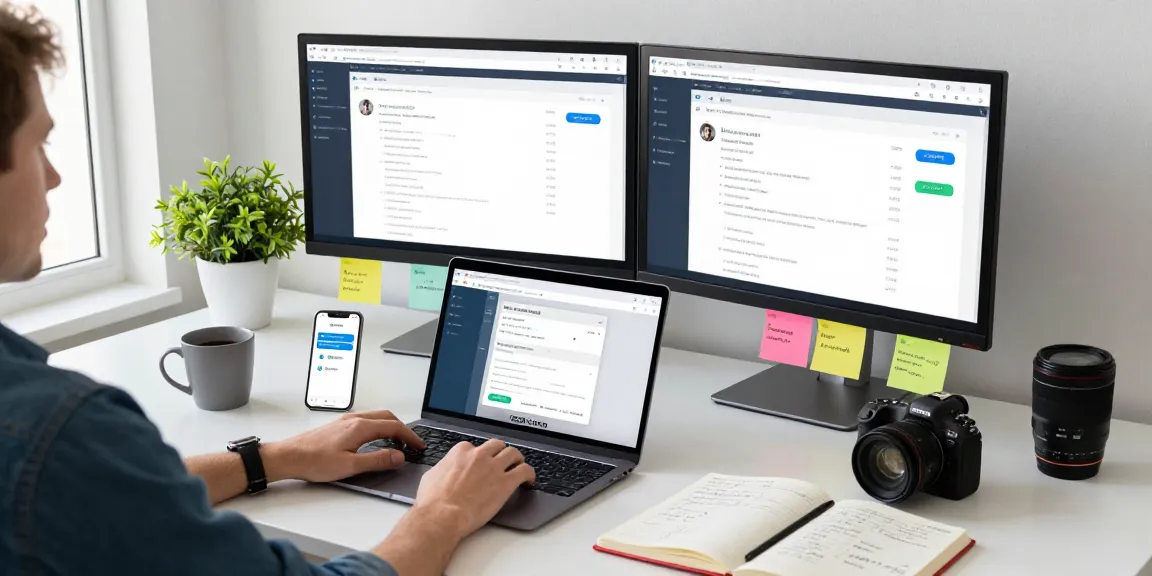 Engaged user accessing Telegram web version on a laptop in a modern office.