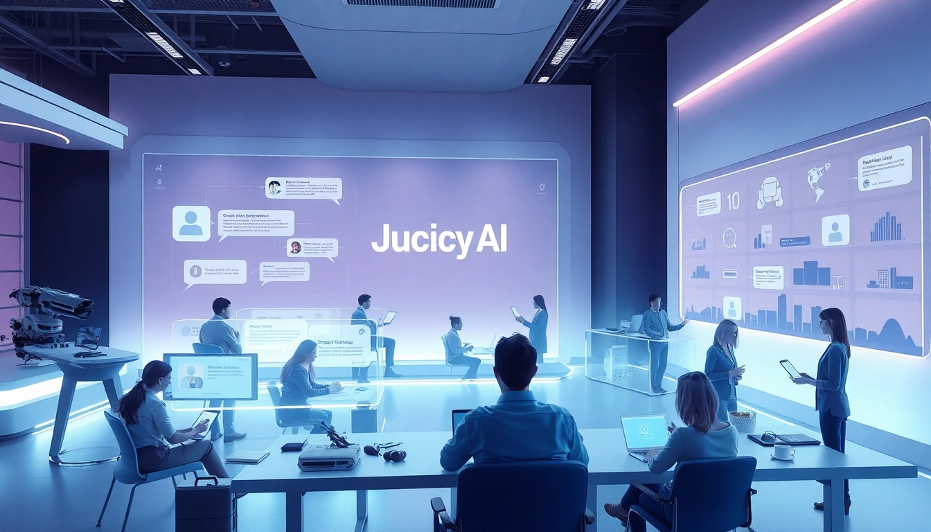 Engaging interaction with Juicy AI in a modern workspace setting, showcasing advanced technology.