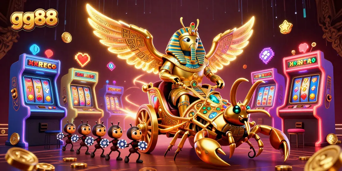 Experience the thrills of gg88 with this vibrant 3D casino illustration featuring a golden scarab and casino elements.