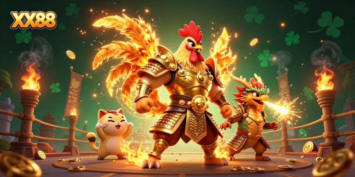 Experience the thrill of XX88 with dynamic characters and golden casino elements in this vibrant scene.